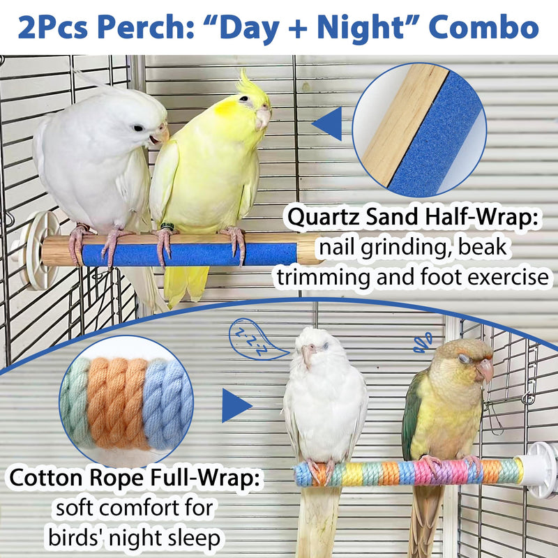 Bird Swing for Cage with Chew Toys & 2Pcs Bird Perch for Cage, 3 Sisal-Wrapped Perches with Embedded Quartz Claw Care for Cockatiel Lovebirds Conures Quaker - BeesActive Australia
