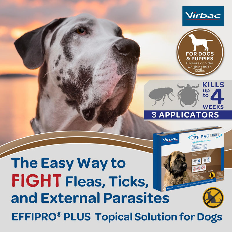 EFFIPRO PLUS Topical Solution for Dogs - Waterproof Dog Flea and Tick Treatment for X-Large Dogs (89-132lbs) 3 Doses by Virbac