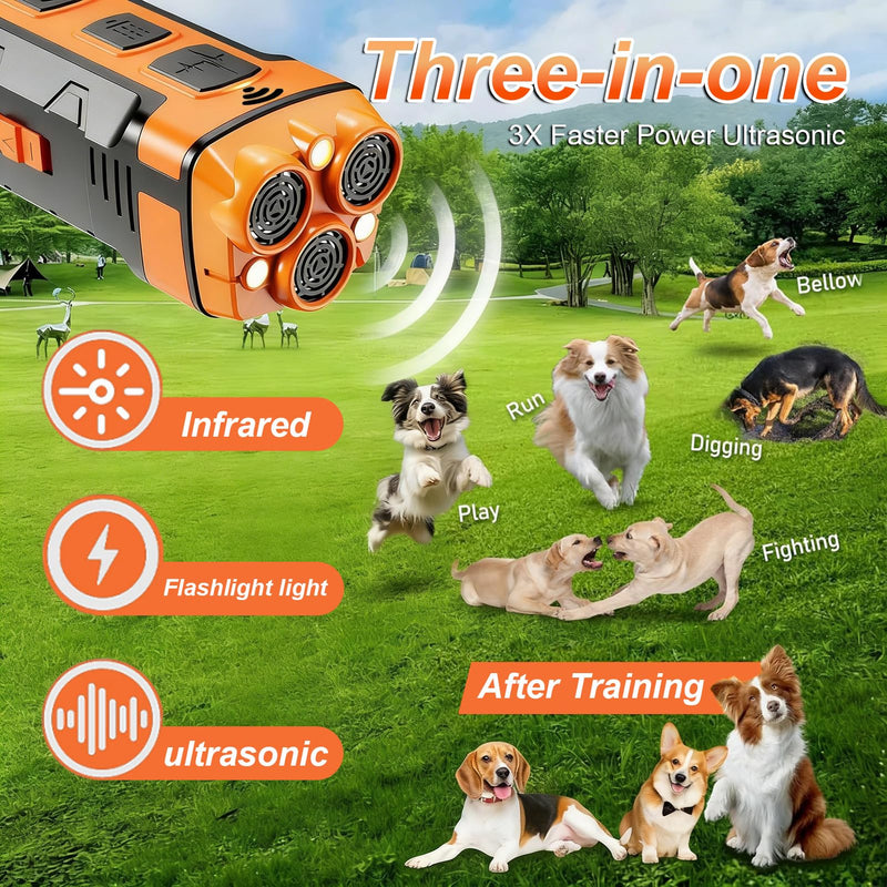 Dog Bark Deterrent Devices, 3X Ultrasonic Anti Barking, 32.8FT Anti Barking Device, 4 Gear Frequencies Safer Alternatives to Dog Training Bark Collars, Portable Design with Display