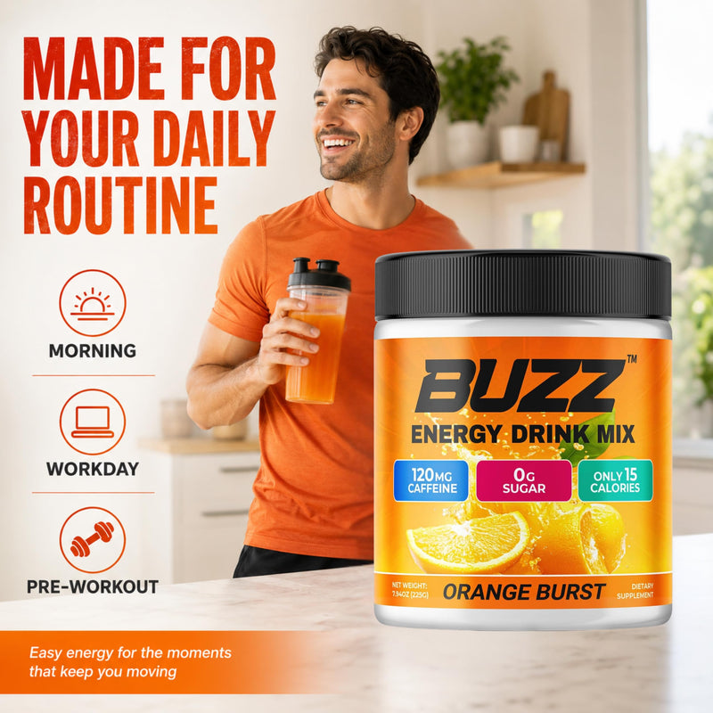 Sugar Free Energy Drink Powder, 18 Vitamins & Minerals, Orange Burst Flavor | Energy Drink Mix with amino acids for Pre Workout energy & focus, no jitters, no artificial dye, gluten-free, made in USA