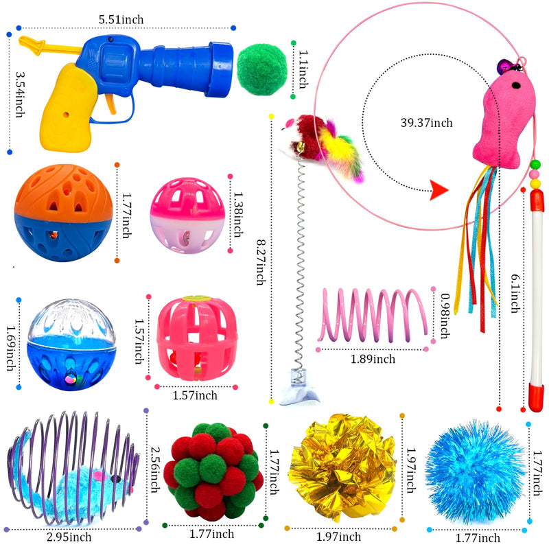 HerMia Cat Toys Variety Pack for Kitty 84 Pieces, Kitten Interactive Toys Bundle Set with Plush Ball Launcher, Bell Ball, Cat Wand, Cat Crinkle Ball, Cat Spiral Spring - BeesActive Australia