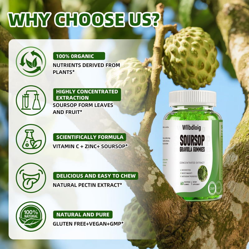 Soursop Graviola Gummies 2 Pack,Natural Soursop Leaves Seeds Gummies adults | Natural Soursop Extract Gummies with Vitamin C, Zinc, Digestive Aid, Immune Support and Antioxidant Properties, 60 Gummies 2 Count (Pack of 1)