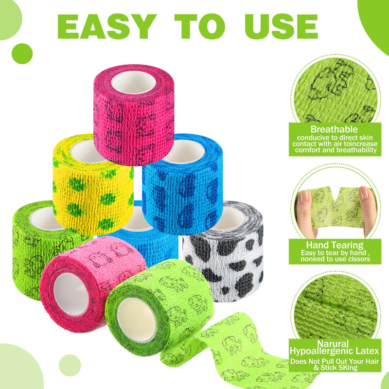24 Roll 2 Inch x 5 Yards Self Adhesive Bandage Wrap Breathable Cohesive Vet wrap Self Stick Non Woven Dog Bandage Self Adherent Wrap for Dog Cat Pet Ankle Wrist Leg Finger Sports, 6 Styles - BeesActive Australia