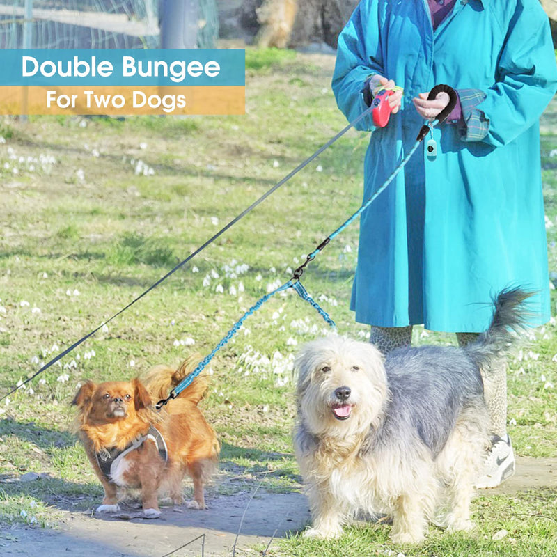 BAAPET Double Dog Leash, 4 FT Rope Dog Leash with Tangle Free Shock Absorbing Bungee and Poop Bags for Dual Small Medium Large Dogs (Medium/Large, Blue) Medium/Large (25~150 lbs.) - BeesActive Australia