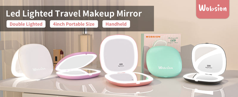 WOBSION 1x/10x Rechargeable Lighted Travel Makeup Mirror Rose Gold