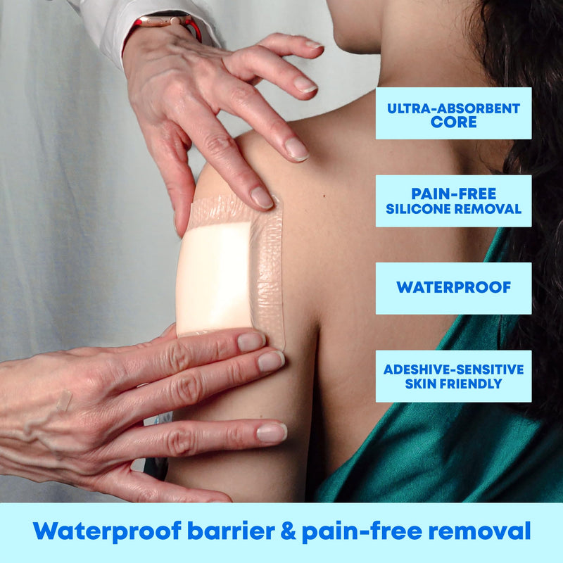 Areza Medical - Silicone Foam with Super-Absorbent Layer - Wound Dressing - Waterproof - with Silicone Adhesive Border - Sterile - 6" x 6" - 5 PCS per Box - BeesActive Australia