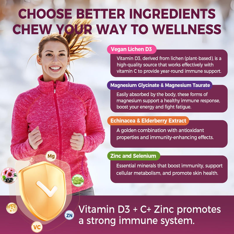 Immune Support Supplement Gummies, w/Echinacea, Elderberry, Vitamin C, Zinc | 10 IN 1 Daily Immune Booster Multivitamin, w/Vitamin D3 5000IU, Magnesium, Selenium, for Antioxidant Bone Energy, 1 Pack 60 Count (Pack of 1)
