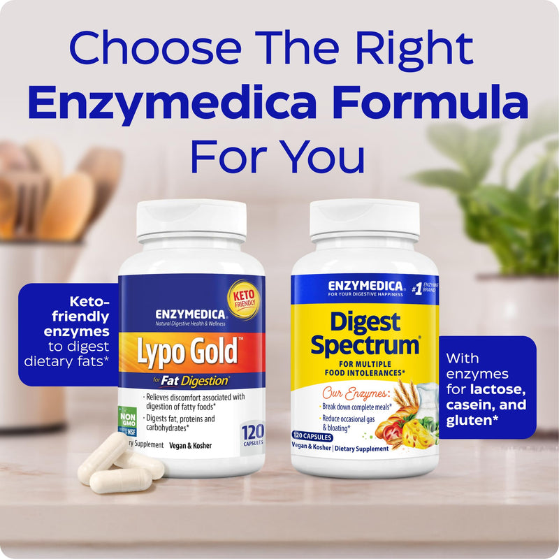 Enzymedica Lypo Gold - Protease, Amylase & Lipase Digestive Enzymes for Women & Men, Enzyme Supplement for Fat Digestion, Gut Health & Gallbladder Support, Helps Gas & Bloating, Gluten Free - 120 Caps 120 Count