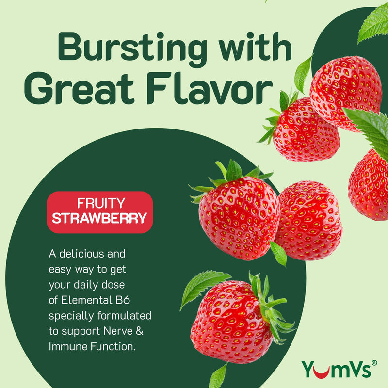 YUM-V'S Vitamin B6 Gummies - High Potency Vitamin B6 100mg - Strawberry Flavor B6 Vitamins Gummies - Nerve & Immune Function, Non GMO Kosher, 60 Count - 2 Pack
