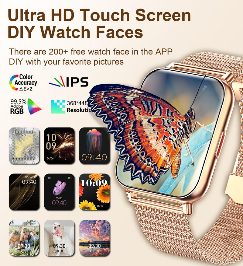 Iaret Smart Watch (Answer/Make Calls), 1.85" Smart Watches for Women with 100 Sports Modes, Fitness Tracker Heart Rate Sleep Monitor Pedometer Calories, Waterproof Fitness Watch for Android iPhone Rose Gold + Burgundy & Pink - BeesActive Australia