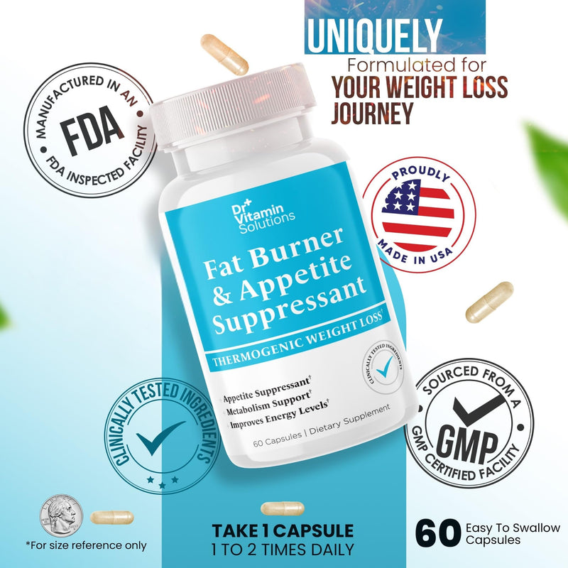 Fat Burner for Women & Men, Appetite Suppressant Weight Loss Pills Belly | Thermogenic Diet Pills, Metabolism Booster, Glucomannan, Green Tea Extract, 60 Capsules 2 Month Supply, Non-GMO, Made in USA 60 Count