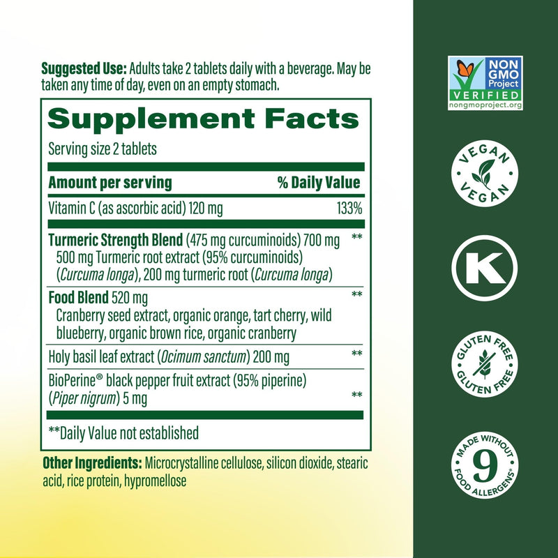 MegaFood Whole Body Turmeric Curcumin Supplement, Black Pepper, 60 Tablets | 475 mg Curcuminoids Per Serving, Turmeric With Black Pepper and Vitamin C, Antioxidant and Immune Support, Vegan, 30 Servings 60 Count (Pack of 1)