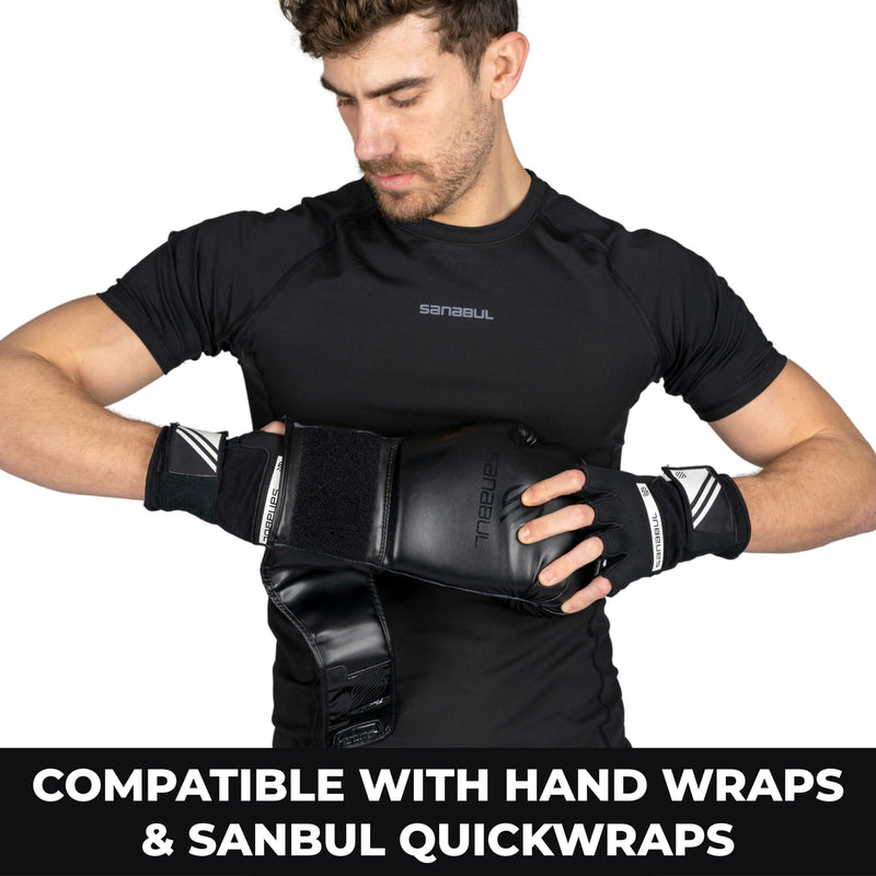 Sanabul Essential Gel Boxing Gloves for Men & Women, Kickboxing MMA, Muay Thai Gloves and Heavy Bag Training Punching & Sparring AllBlack 10 oz