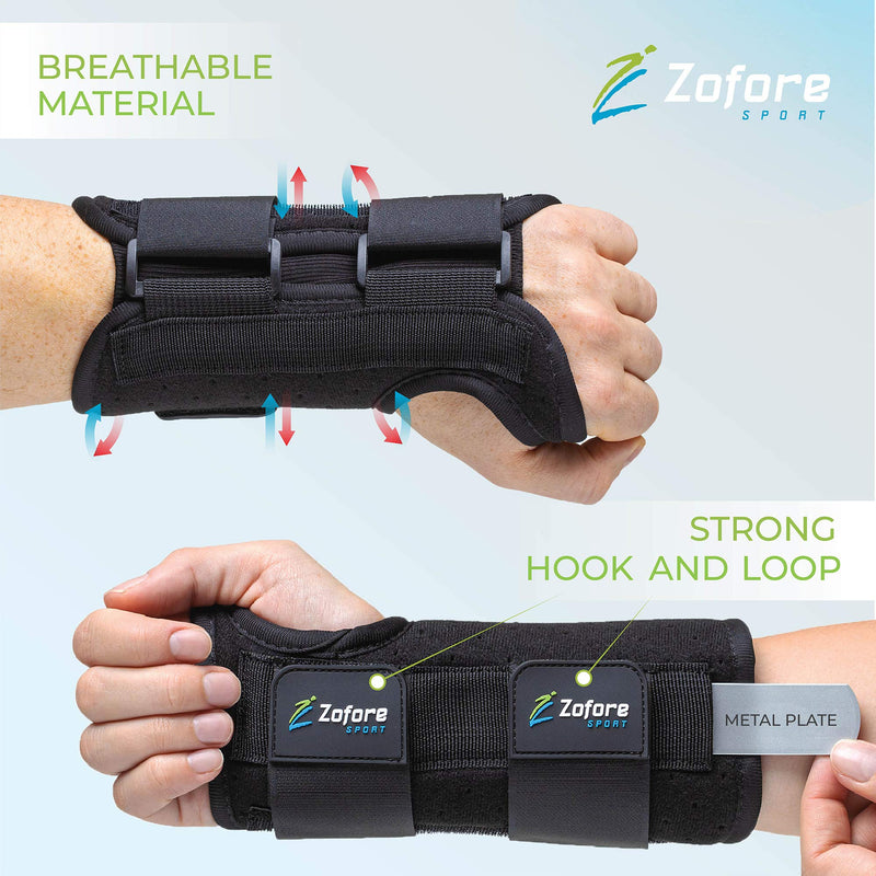 ZOFORE SPORT Carpal Tunnel Wrist Brace Support with 2 Straps and Metal Splint Stabilizer - Helps Relieve Tendinitis Arthritis Carpal Tunnel Pain - Reduces Recovery Time for Men Women - Left (L/XL) 2 strap brace Left L/XL