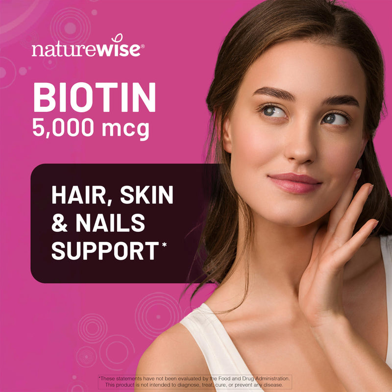 NatureWise Extra Strength Biotin 5,000 mcg Softgels - Biotin for Hair Growth Women & Men + Skin & Nails Support - Non-GMO, USA Manufactured - 150 Softgels[150-Day Supply]