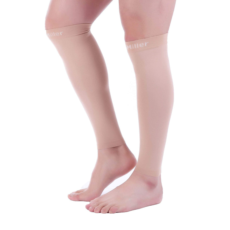 Doc Miller Compression Calf Sleeve for Men & Women, Premium Medical Grade, 15-20mmHg Graduated Support for Running, Calf Tear, Shin Splints, Knee High, Calf Sleeves, 1 Pair Skin/Nude Large - BeesActive Australia