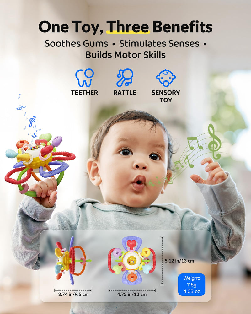 Baby Montessori Sensory Teething Toy ‚Äì Safe, Multi-Functional BPA-Free Silicone Teether Toy for Babies 0-12 Months ‚Äì Vibrant Rattle for Teething Relief & Fun Play ‚Äì Perfect Baby Toys for Boys & Girls - BeesActive Australia