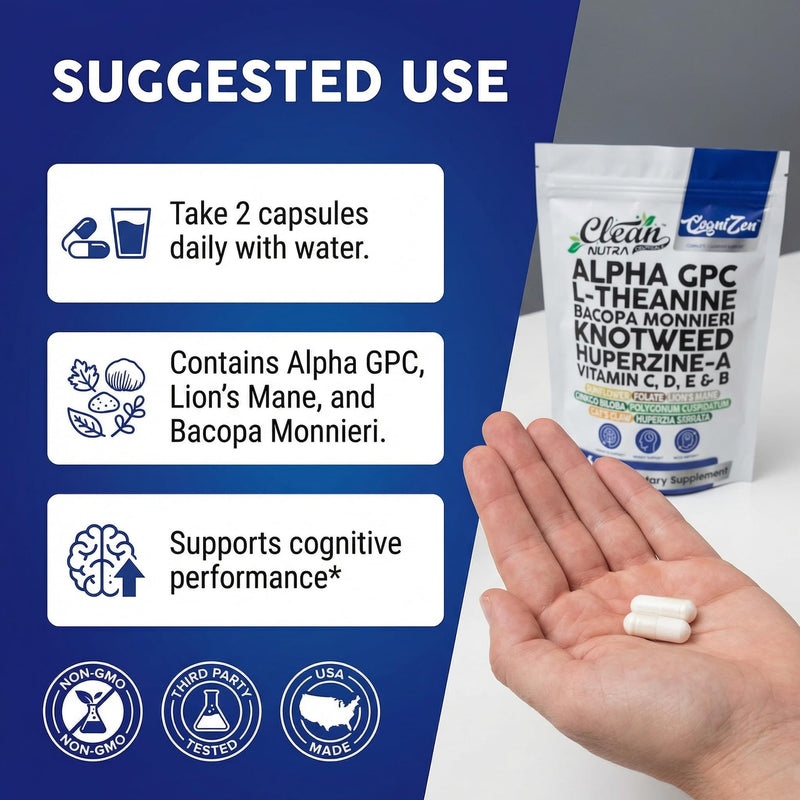 Alpha GPC 600mg Supplement | L Theanine Nootropic Brain Supplement with Bacopa Monnieri Lions Mane Resveratrol Ginkgo Biloba Huperzine A – Focus Memory Cognitive Support – 60 Vegetarian Capsules