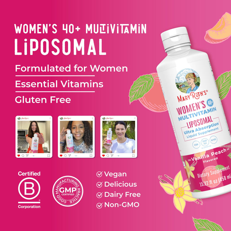 MARYRUTH'S Multivitamin Liposomal for Women 40+ | Womens Multivitamin Liposomal | Immune Support Supplement | Menopause Support| Methylated Multivitamin | Vegan | Sugar Free | Non-GMO | 15.22 Fl Oz | 15.22 Fl Oz, Sugar Free