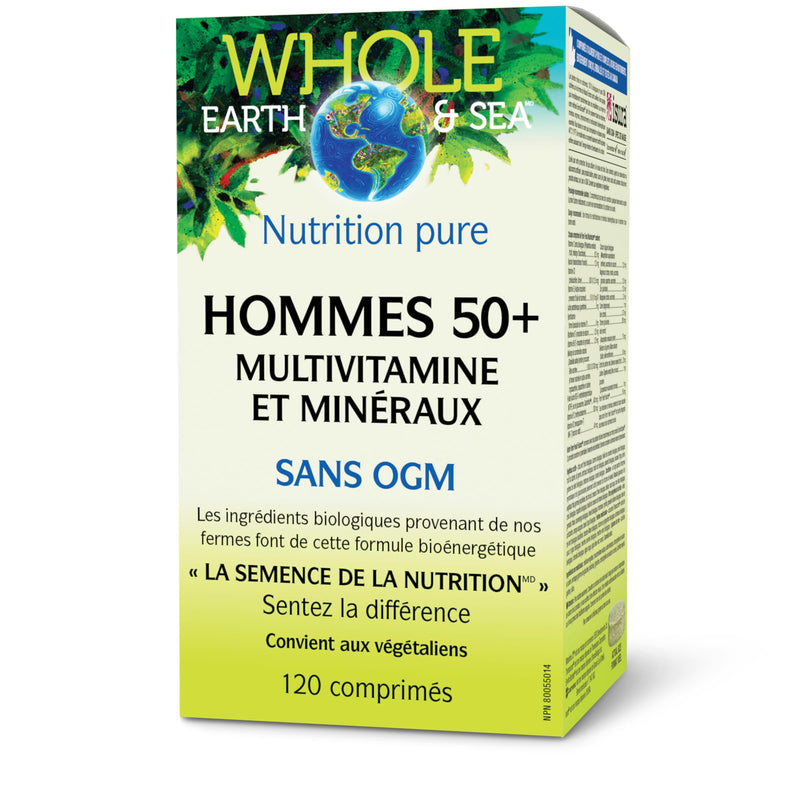 Natural Factors Whole Earth & Sea Men's 50+ Multivitamin & Mineral - Daily Nutritional Support Multivitamin - Supports Brain Health & Immune System Function - Vegan - 120 Tablets (60 Servings) 120 Count (Pack of 1)