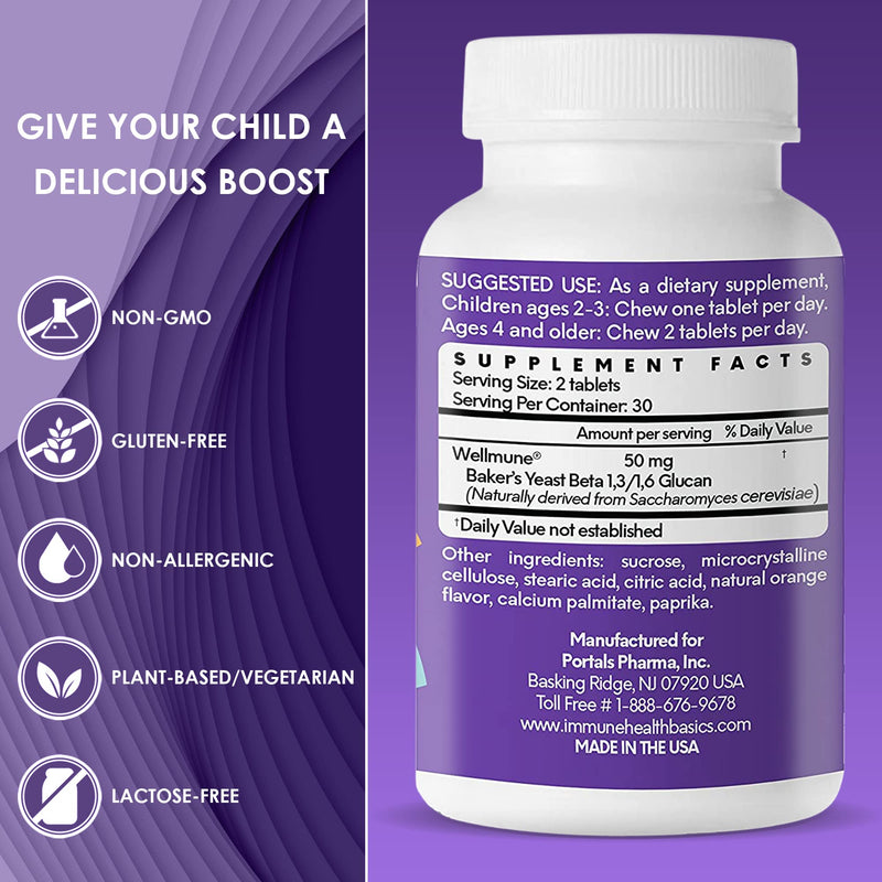 Children's Chewable Tablets, Wellmune Clinically Proven Highly Purified Beta Glucan Immunity Supplements for Children, Kids-Approved!