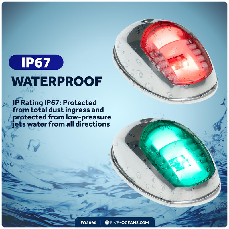 Five Oceans Boat Navigation Lights, LED Bow Light, Navigation Lights for Boats LED Red and Green, Boat Lights Navigation Vertical Mount Sidelight, 12V, USCG 2NM Certified - FO2890 - BeesActive Australia