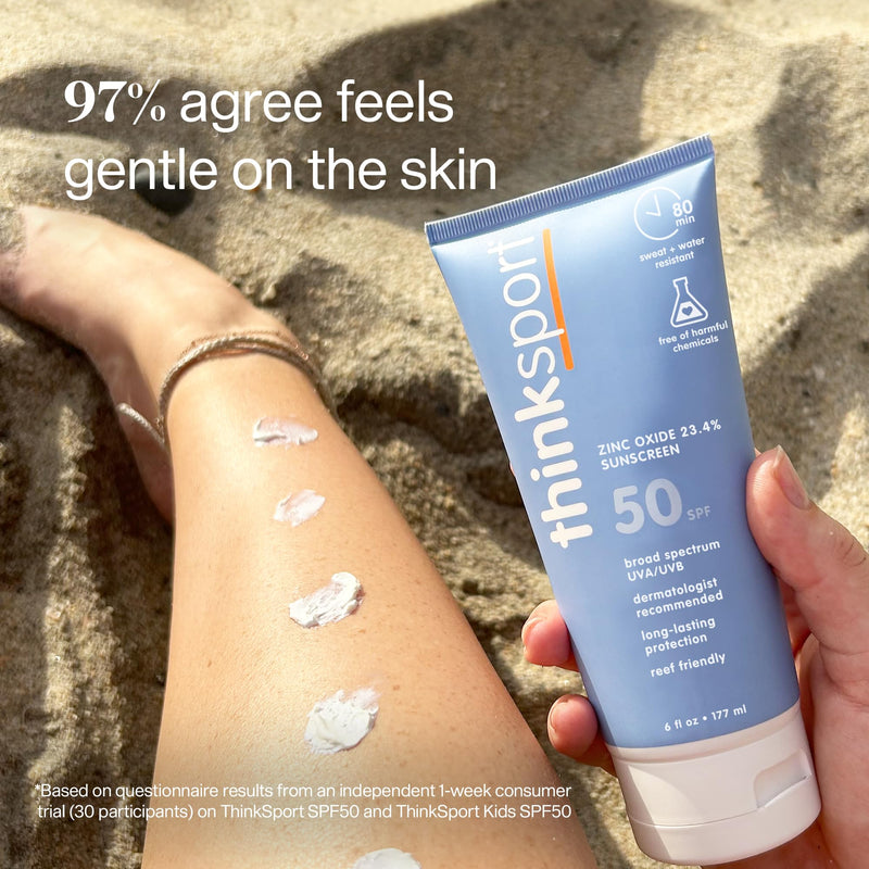 Thinksport SPF 50+ Mineral Sunscreen – Safe, Natural Sunblock for Sports & Active Use - Water Resistant Sun Cream –UVA/UVB Sun Protection – Vegan, Reef Friendly Sun Lotion, 6oz 6 Fl Oz (Pack of 1) - BeesActive Australia