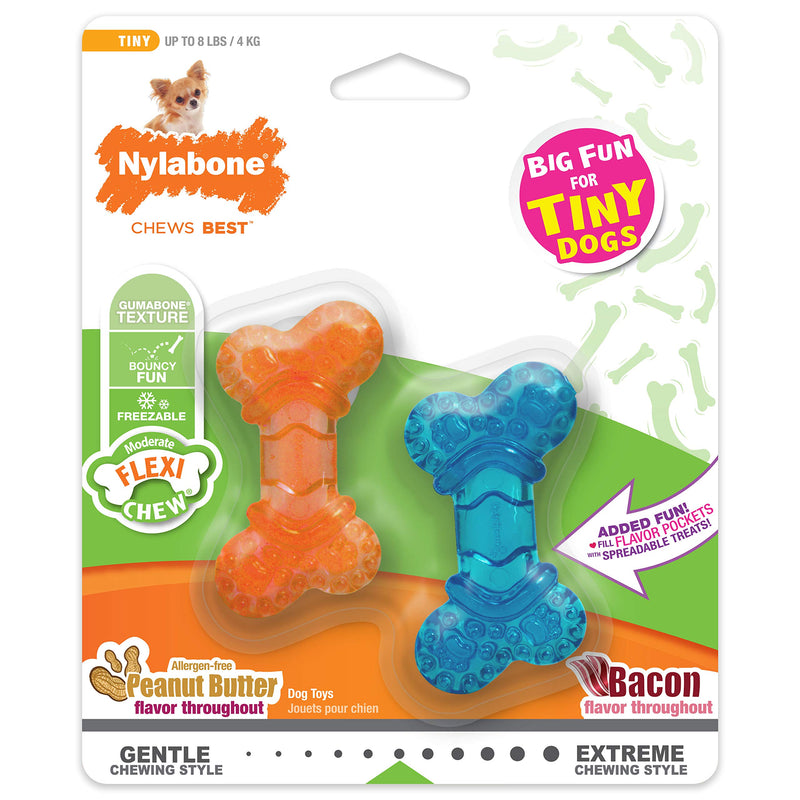 Nylabone Moderate Chew FlexiChew Bone Peanut Butter & Bacon XX-Small/Tiny (2 Count) - BeesActive Australia