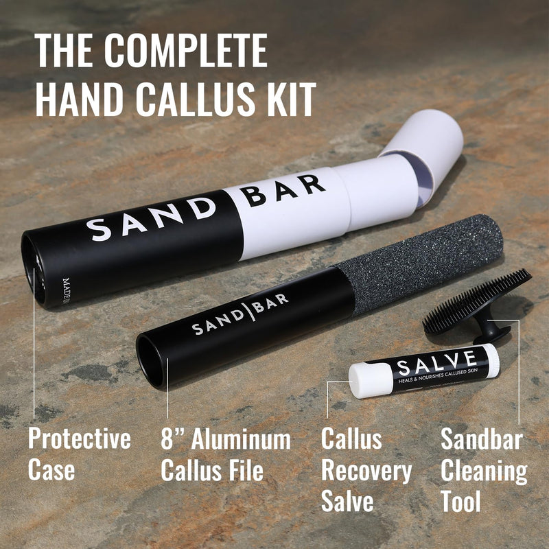 SandBar Callus Remover File for Hands - Durable Aluminum Tool for Callus Care and Dead Skin Removal - Includes Nourishing Salve - Ideal for Athletes, Climbers, and Gym Enthusiasts Flat Black - BeesActive Australia
