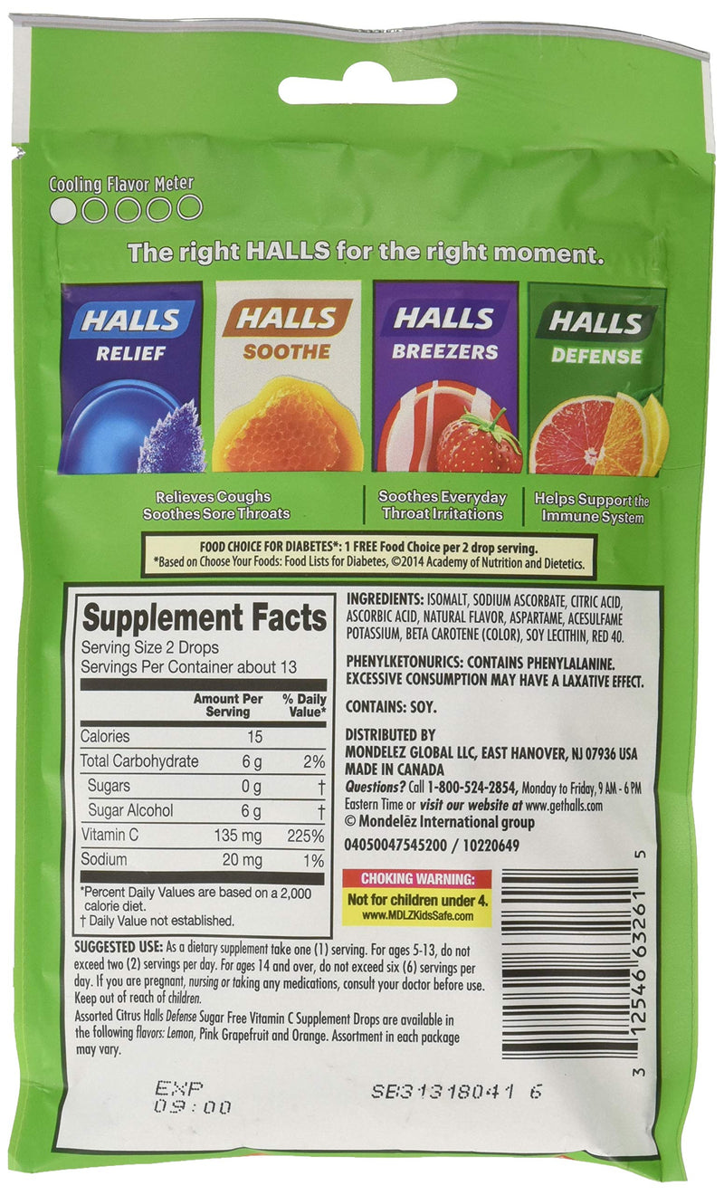 Halls Defense Sugar-Free Vitamin C Citrus 25 Drops/Pack (Pack of 6) 25 Count (Pack of 6)