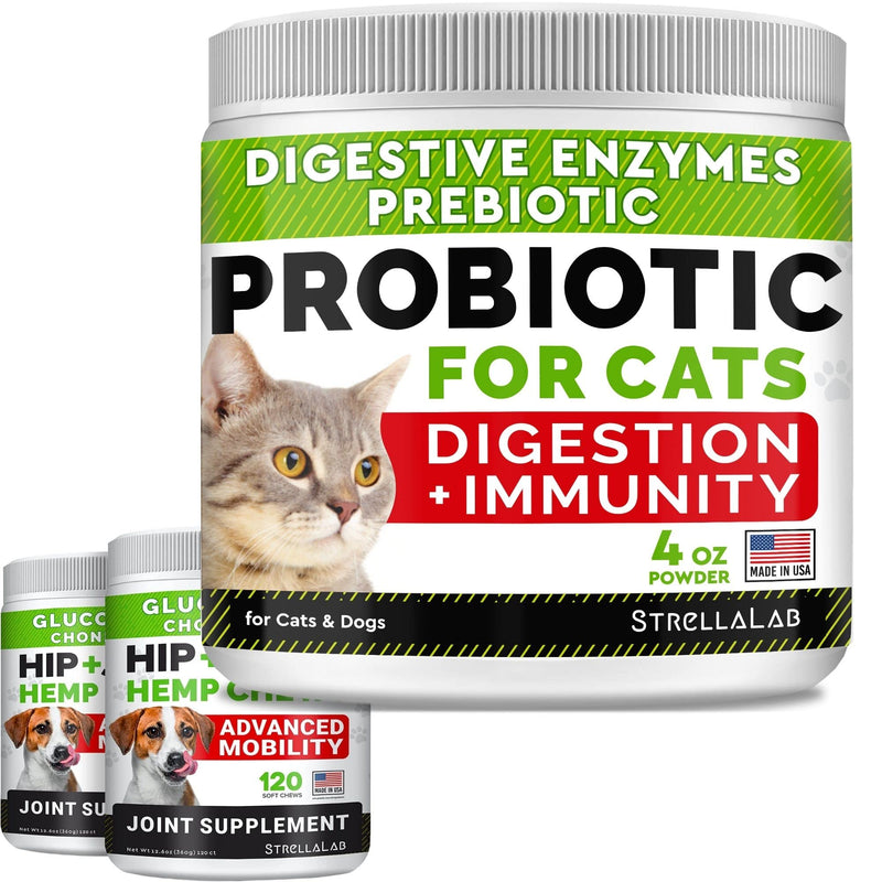 4oz Probiotics Powder + 240ct Hemp Glucosamine Joint Supplement Bundle - Relieves Diarrhea + Joint Pain Relief - Digestive Enzymes + Prebiotics + Omega 3, Hemp Oil + Chondroitin, MSM - Made in USA