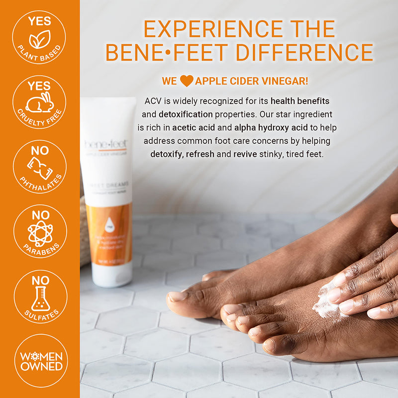 Benefeet Sweet Dreams Overnight Foot Repair - Night Cream for Detox, Moisturize & Soften Dry Cracked Skin, With Apple Cider Vinegar, Turmeric & Borage Oil, 4oz 4 Ounce (Pack of 1) - BeesActive Australia