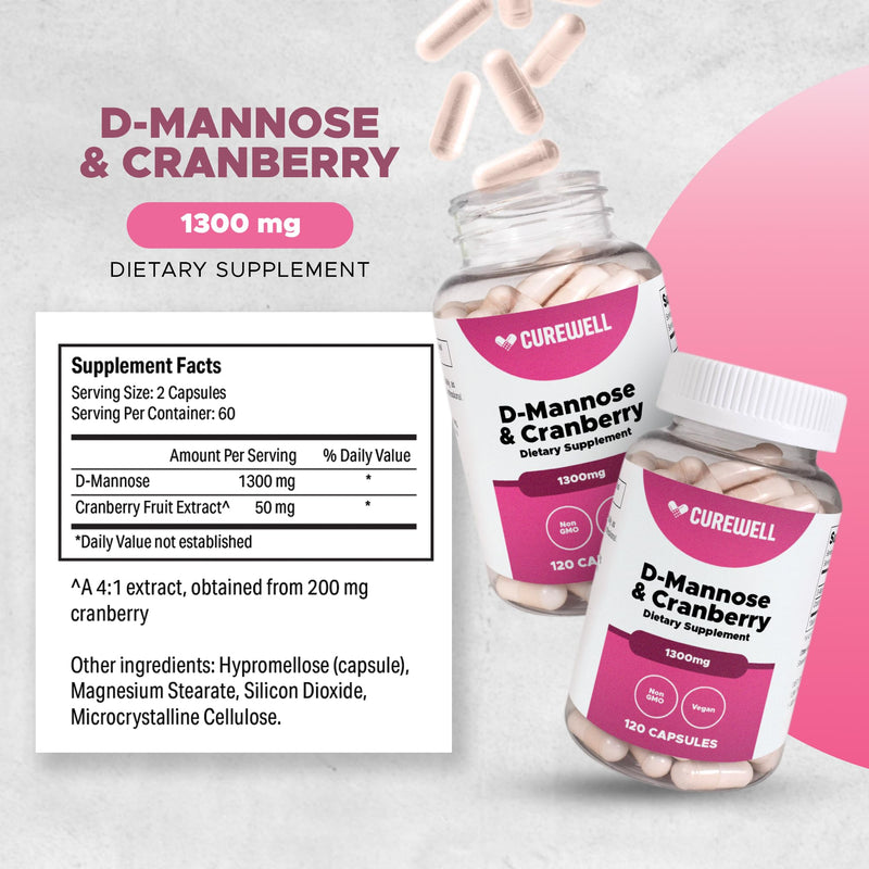D-Mannose & Cranberry 1300mg (120 Capsules) | Vegan & Non-GMO Urinary Tract Health Supplement | UTI Defense & Bladder Support for Women & Men | Natural Urinary Cleanse & Immune Support - BeesActive Australia