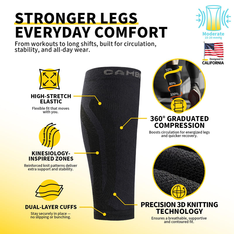 CAMBIVO 3-Pair Calf Compression Sleeves for Men & Women – Footless Socks for Shin Splints & Leg Pain Relief, 1 Pair Available Large-X-Large Black
