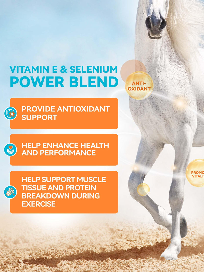 Natural Vitamin E & Selenium for Horses Muscle Build Support for Active Horses Equine Vitamin E Powder Supplement 100-Day Supply Big Tub