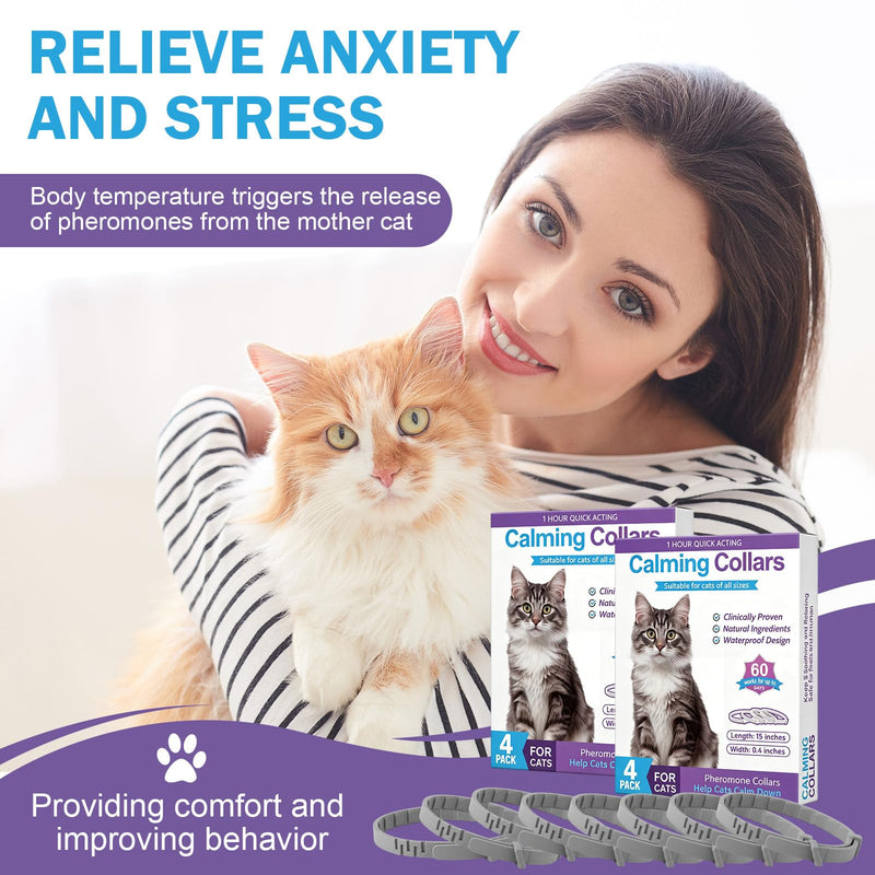 Eccliy 8 Pcs Calming Collars for Cats with Pheromones Anxiety and Stress Relief Collar for Cats 15'' Adjustable and 60 Day Lasting Calming Collar Reduces Stress, Scratching, Separation Anxiety, Gray