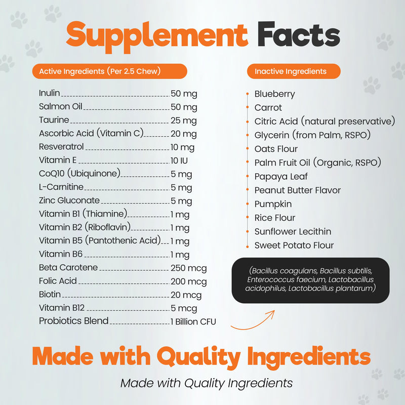 Dog Multivitamin Soft Chews with Probiotics & Omega 3 for Gut, Immune & Skin Support - Daily Wellness Treats for Dogs of All Breeds & Sizes - Peanut Butter Flavor, 60 Count, Made in USA