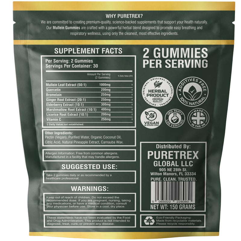 Mullein Gummies 60 Count, Elderberry, Vitamin C, Pineapple Flavor