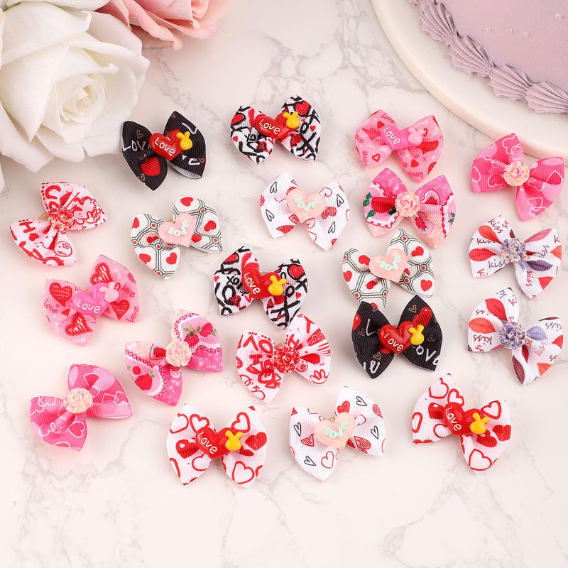 20pcs Small Dog Hair Bows, Pink Cute Dog Bowknot Hair Tiny Puppy Hair Bows Multiple Styles Dog Bow Hairband for Dog Accessories - BeesActive Australia