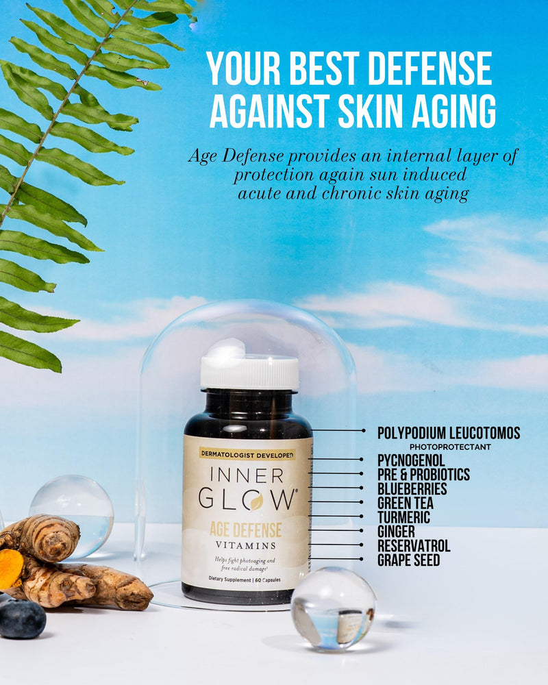 Inner Glow Age Defense Vitamins - Dual Doctor Developed, Antioxidant Skin Support, Polypodium Leucotomos Formula, Vegan, Gluten‑Free — 60 Capsules