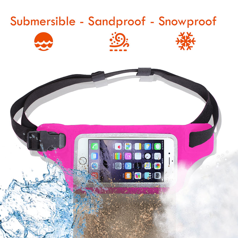 Ultimate Pink Waterproof Running Swimming Belt: Phone & Essentials Holder for Gym, Beach, Kayaking, Ski! Fits iPhone, Samsung - Touchscreen, IPX8 Rated Dry Waist Pouch - Adventure-Ready Performance! Hot Pink - BeesActive Australia