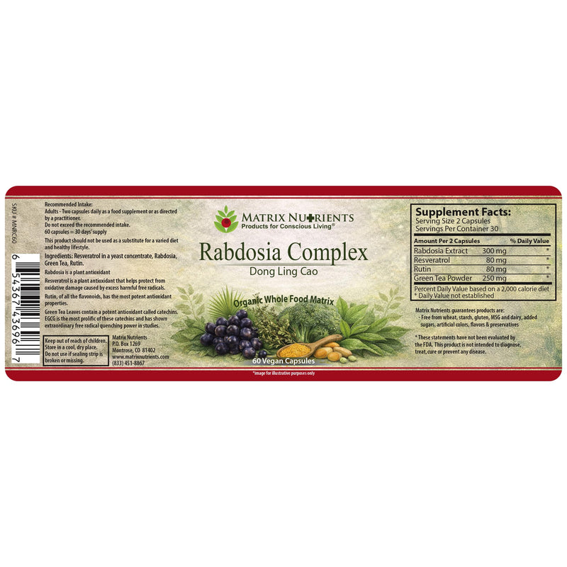 RABDOSIA Complex - Highly Potent Antioxidant for Maximum Cell Protection! - 100% Natural Ingredients: Rabdosia Extract, Green Tea, Resveratrol, Rutin - Vegan Capsules (60ct) 60ct