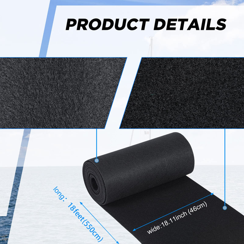 Remerry Boat Trailer Bunk Carpet, Marine Carpet Black Padding Polyester Boat Trailer Bunks Replacement Step, Bunker Material Covers 18 Inch x 18 Feet
