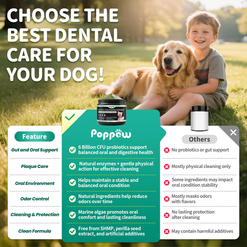 Dog Dental Powder – Teeth Cleaning Powder with 6B CFU Probiotics, Enzymes & Antioxidants, Plaque & Tartar Off, Fresh Breath Support, 75 Days, Mint Chicken Flavor, No Brushing Oral Care 5.29 Ounce (Pack of 1)