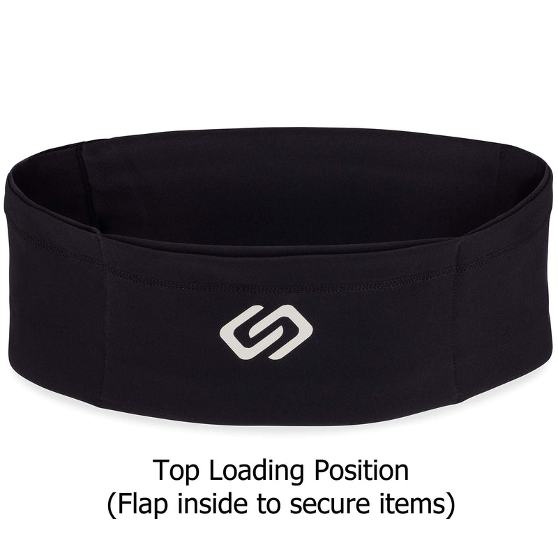 Sporteer VersaSlim Running Belt, Travel Money and Passport Belt, Workout Waist Pack for Smartphones and Personal Items (Black, Small) Black