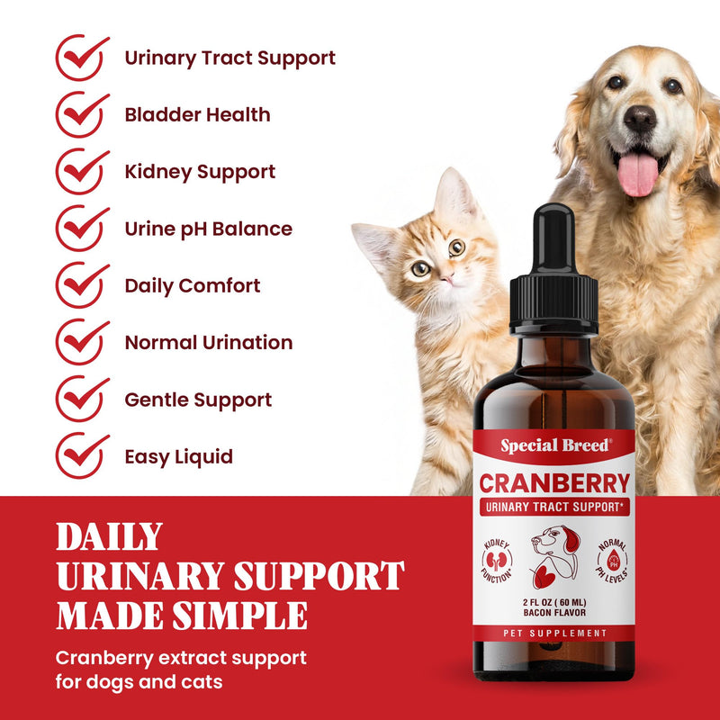 Cranberry Supplement for Dogs - Cranberry Extract for Dogs - Urinary Tract and Bladder Support - Kidney and Urine pH Support - Liquid Drops for Dogs and Cats - Bacon Flavor - 2 oz