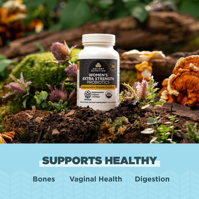 Ancient Nutrition Regenerative Organic Women’s Extra Strength Probiotics | Supports Healthy Digestion and Immune System Function Support, 25 Billion CFUs* Per Serving, 60 Count