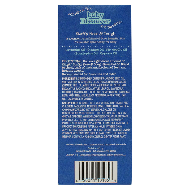 Oilogic Stuffy Nose & Cough Vapor Chest Roll-On Essential Oil for Babies & Toddlers - Gentle Baby Essentials - Pediatrician-Tested & Safe for Babies, 2 Fl Oz