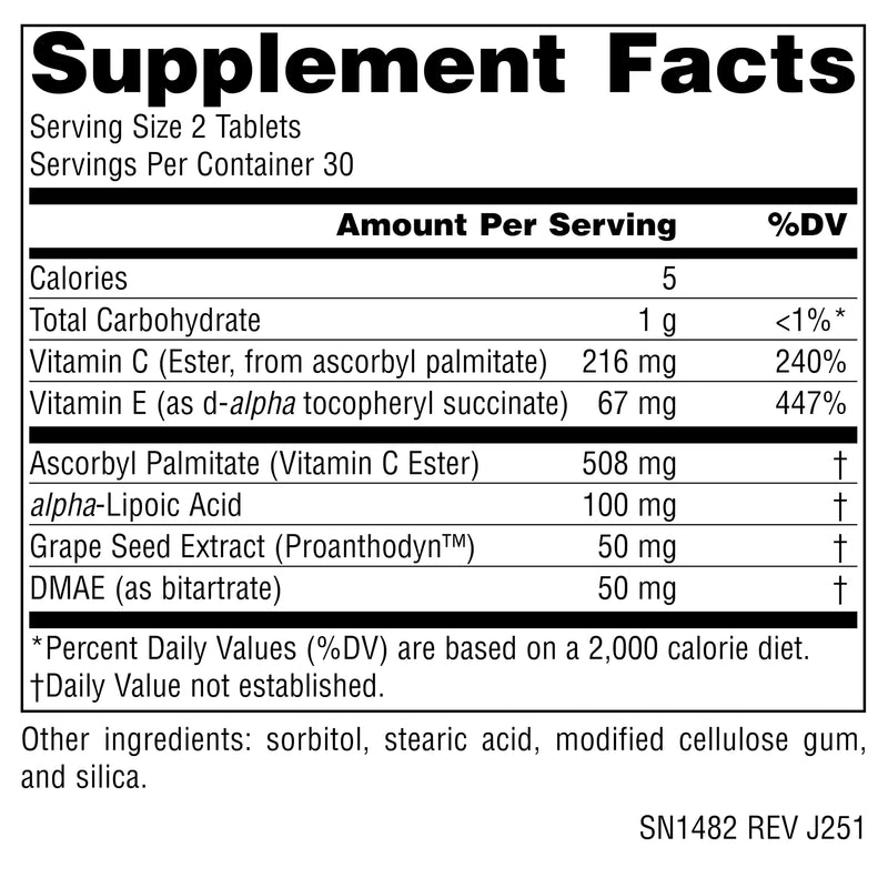 Source Naturals Skin Eternal, 60 Vegan Tablets | Antioxidant Support | with DMAE, LIPOIC ACID, & C ESTER | Contains Soy* 60 Count (Pack of 1)