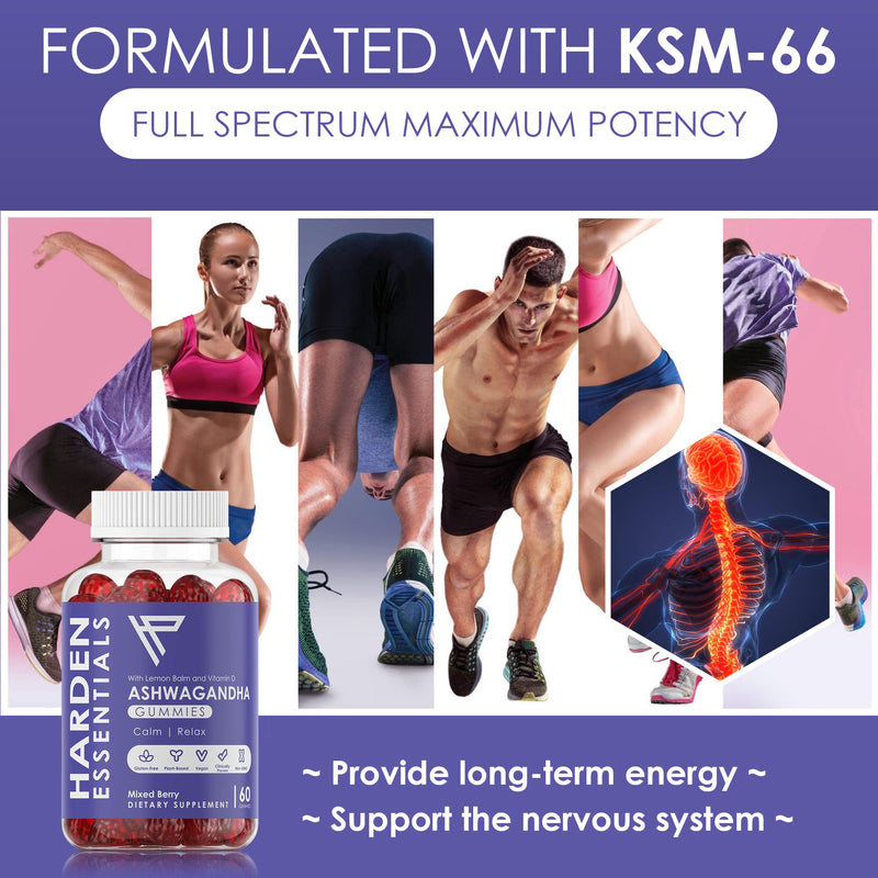 KSM-66 Ashwagandha Gummies 750mg Per Gummy – 1,500mg Per Serving – Stress & Cortisol Support – with Lemon Balm & Vitamin D – 60 Count (30 Day Supply) – Vegan – Harden Essentials